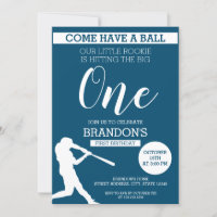 Elegant Blue Silhouette Baseball 1st Birthday