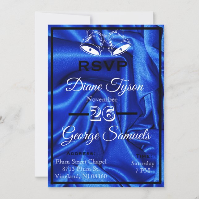Elegant Blue Silk Wedding Invitation Cards RSVP (Front)