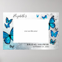 Elegant Blue Silver Butterfly Photo Booth Prop