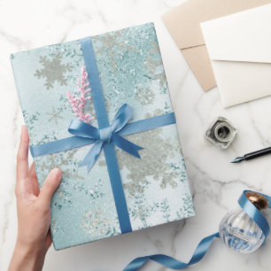 Elegant Blue Silver Christmas Snowflake Pattern Wrapping Paper