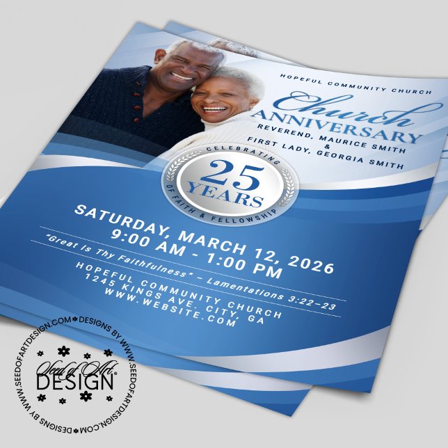 Elegant Blue & Silver Church Anniversary  Flyer (Creator Uploaded)