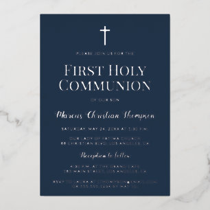 Elegant blue Silver cross Boy First Holy Communion