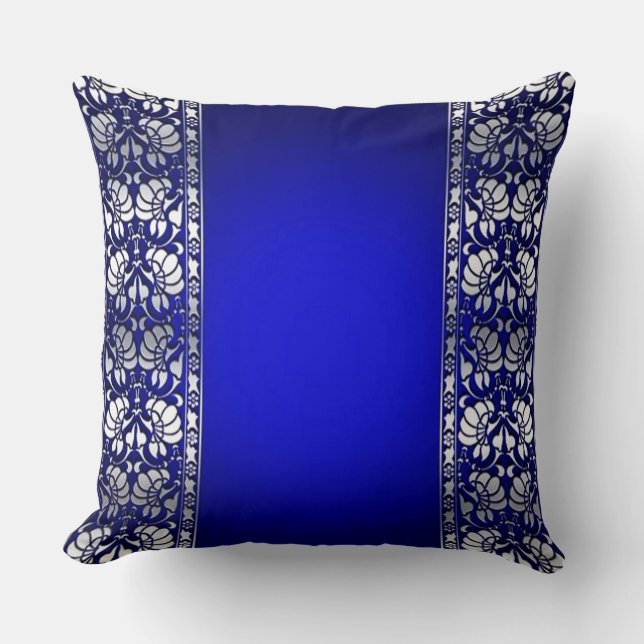 Elegant Blue & Silver Cushion (Front)