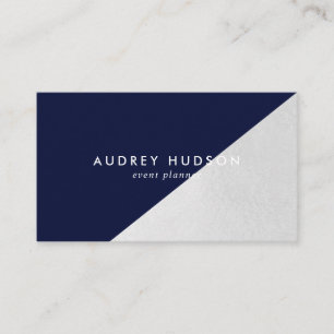 Elegant blue silver foil colour block geometric business card