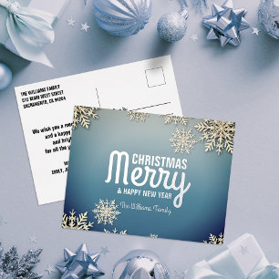 Elegant Blue Silver Foil Snowflake Christmas Holiday Postcard