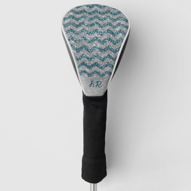 Elegant  Blue Silver Glitter Chevron Zig Zag Golf Head Cover (Front)