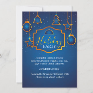 Elegant Blue Silver Glitter Ornament Corporate Invitation