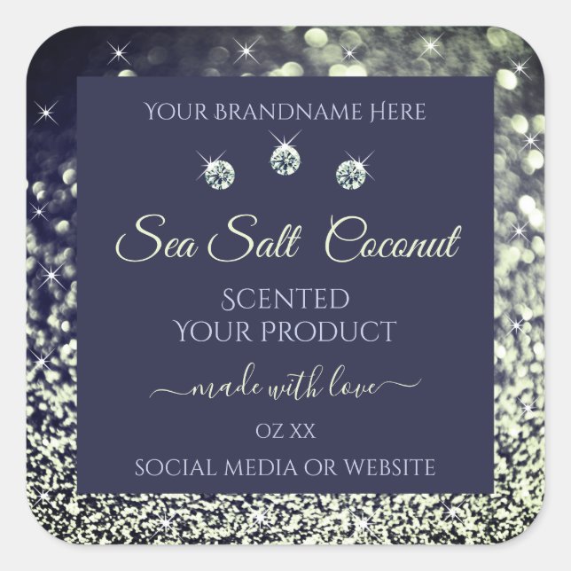 Elegant Blue Silver Glitter Product Labels Jewels (Front)