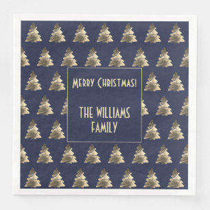 Elegant Blue Silver Gold Christmas Tree Pattern Napkin