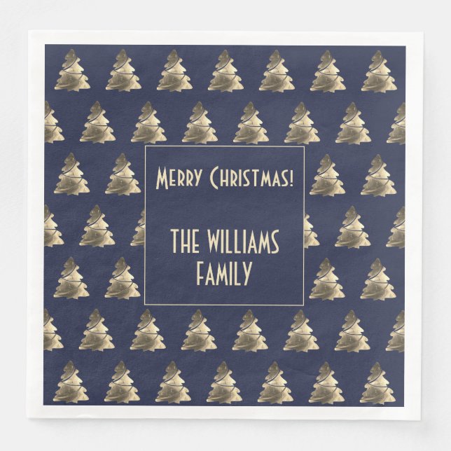 Elegant Blue Silver Gold Christmas Tree Pattern Napkin (Front)