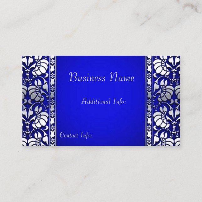 Elegant Blue & Silver Horizontal Business Card (Front)