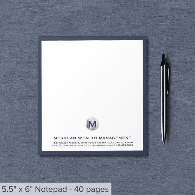 Elegant Blue Silver Initial Logo Notepad (Creator Uploaded)