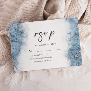 Elegant Blue Silver Marble RSVP Card