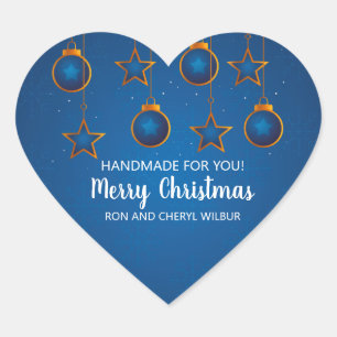 Elegant Blue Silver Ornament Corporate Holiday Heart Sticker