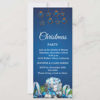 Elegant Blue Silver Ornament Corporate Holiday Invitation