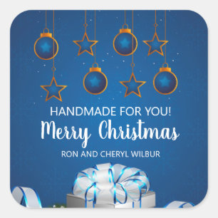 Elegant Blue Silver Ornament Corporate Holiday Square Sticker
