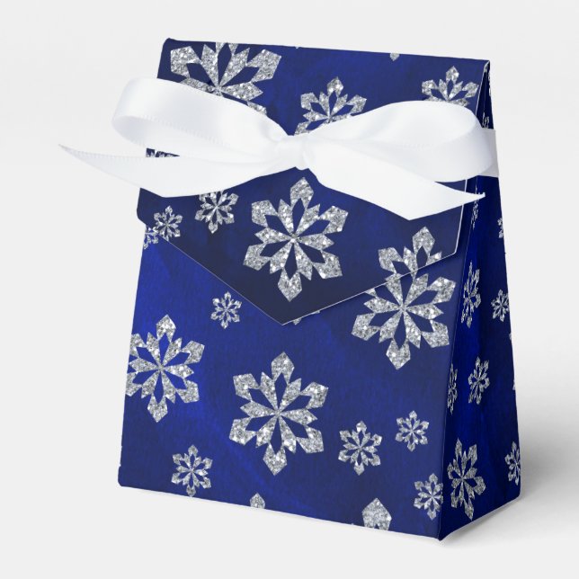 Elegant Blue Silver Snowflake Personalised Favour Box (Front Side)