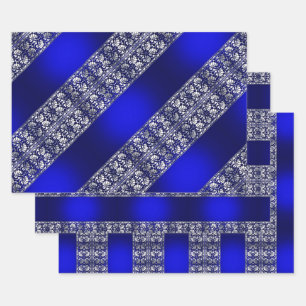 Elegant Blue & Silver Stripe Patterns Wrapping Paper Sheet