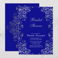 Elegant Blue Silver Swirl Script Bridal Shower