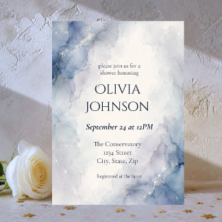 Elegant Blue & Silver Watercolor Bridal Shower Invitation