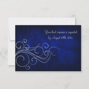 Elegant Blue Silver Wedding RSVP Card
