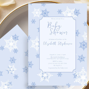 Elegant Blue Snowflake Baby Shower Invitation