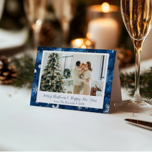 Elegant Blue Snowflake Christmas Folded Photo Card