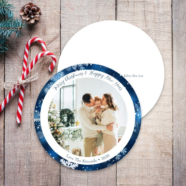 Elegant Blue Snowflake Circle Christmas Card (Creator Uploaded)
