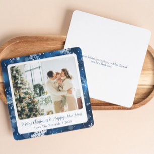 Elegant Blue Snowflake Holiday Card with Photo