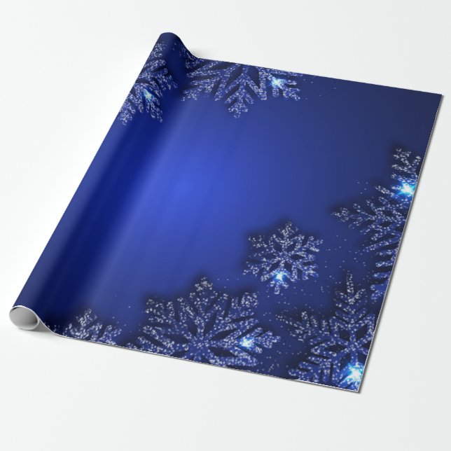 Elegant Blue Snowflake Holiday Wrapping Paper (Unrolled)