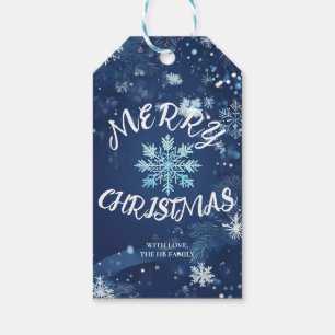 Elegant Blue Snowflake Merry Christmas Gift Tag