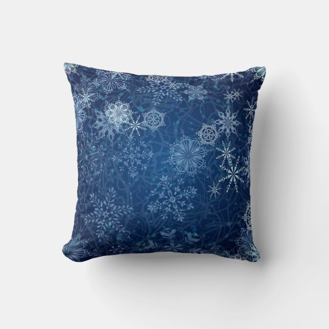 Elegant Blue Snowflake Pillow! Cushion (Front)
