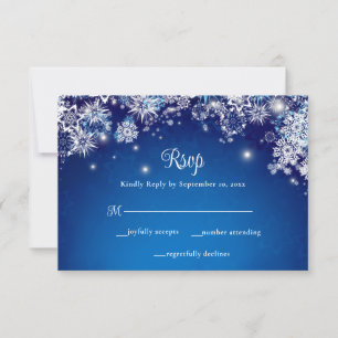 Elegant Blue Snowflake Sparkle Wedding RSVP Card