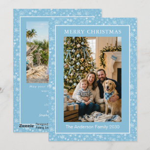 Elegant Blue Snowflake Two Photo Winter Holiday Card