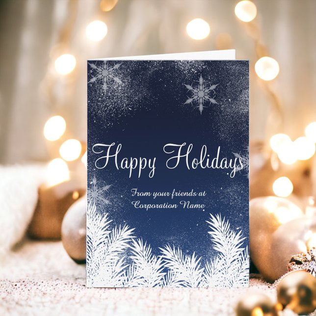 Elegant blue snowflake winter corporate greetings holiday card (Elegant blue snowflake winter corporate greetings holiday card)