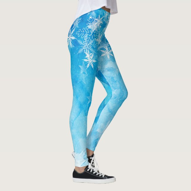 Elegant Blue Snowflakes Christmas | Leggings (Right)