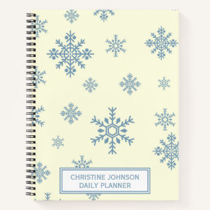 Elegant Blue Snowflakes in White Background Notebook