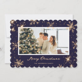 Elegant Blue Snowflakes Photo Christmas Card