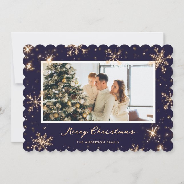 Elegant Blue Snowflakes Photo Christmas Card (Front)