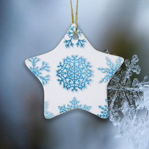 Elegant Blue Snowflakes White Christmas Ceramic Tree Decoration