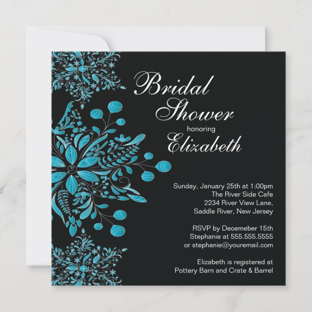 Elegant Blue Snowflakes Winter Bridal Shower Invitation (Front)