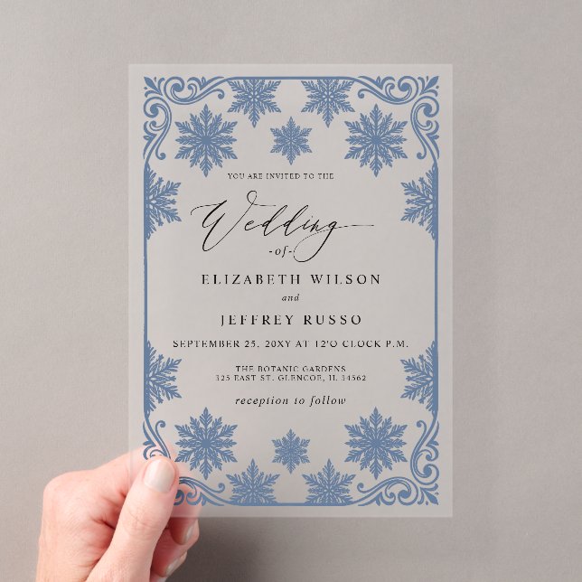 Elegant Blue snowflakes Winter Wedding Acrylic Invitations (Insitu (Handheld))