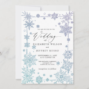 Elegant Blue snowflakes Winter Wedding Invitation