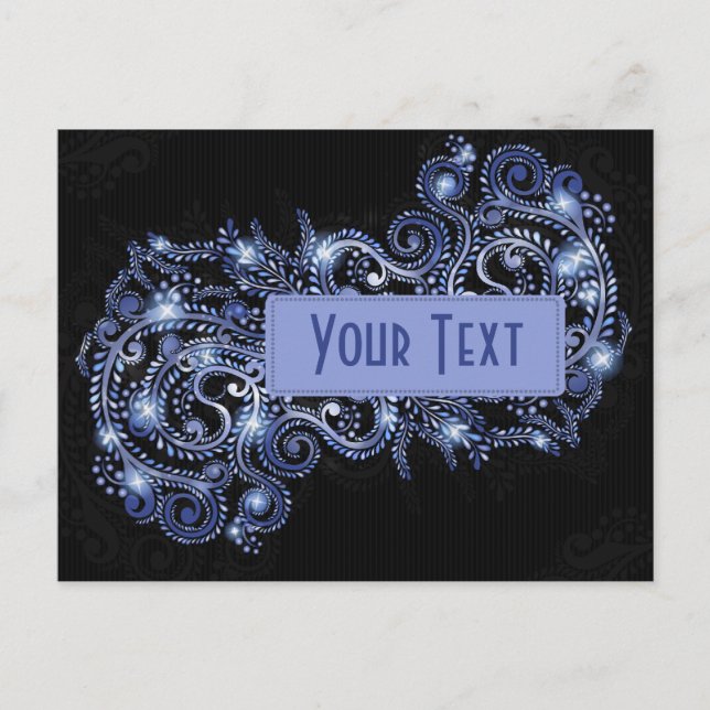 Elegant Blue Sparkly Swirl Postcard (Front)