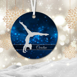 Elegant Blue Star Lights Silver Gymnast Metal Tree Decoration