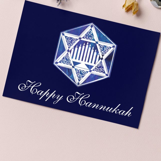 Elegant Blue Star of David Happy Hanukkah  Holiday Card (Creator Uploaded)