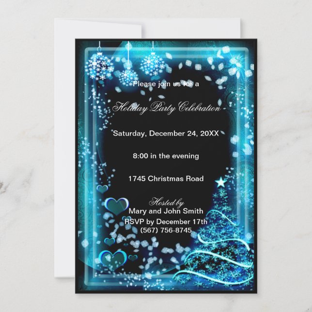 Elegant Blue Star Tree Christmas Party Invitation (Front)
