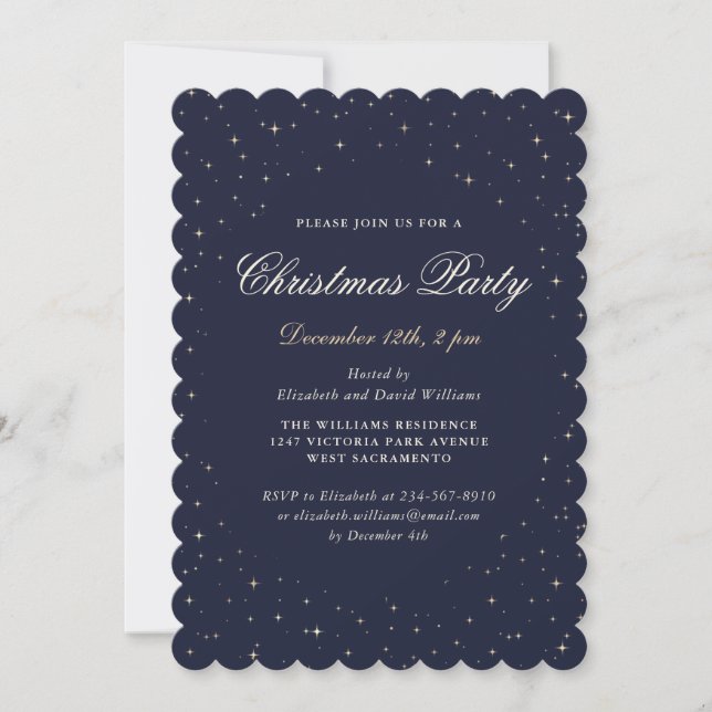 Elegant Blue Starry Christmas Party Invitation (Front)