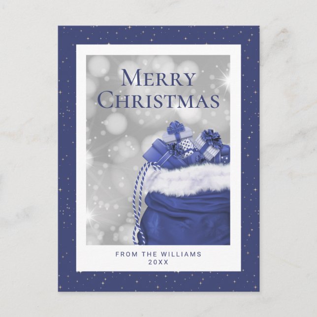 Elegant Blue Starry Merry Christmas Holiday Postcard (Front)