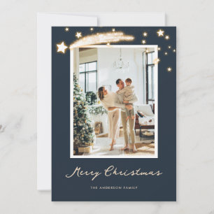 Elegant Blue Starry Photo Christmas Cards